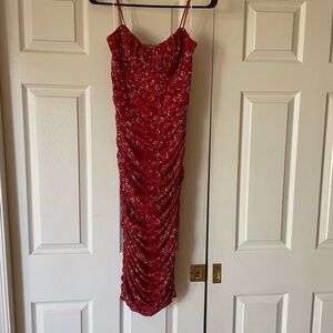 Hello Molly ruched red floral dress, size m, NWT